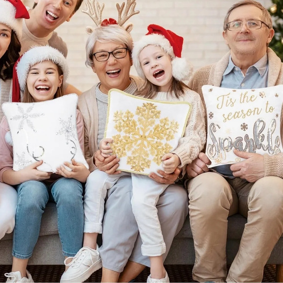 Decoration Throw Pillow Square Snowflakes Plush Pillow 13"x13" White - Picture 10 of 13